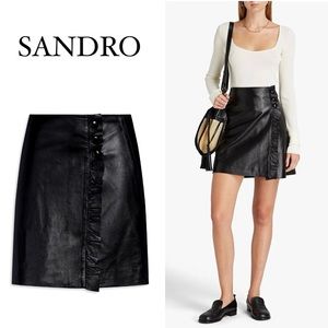 SANDRO ~ Jolie Ruffle-Trimmed Leather Mini Skirt